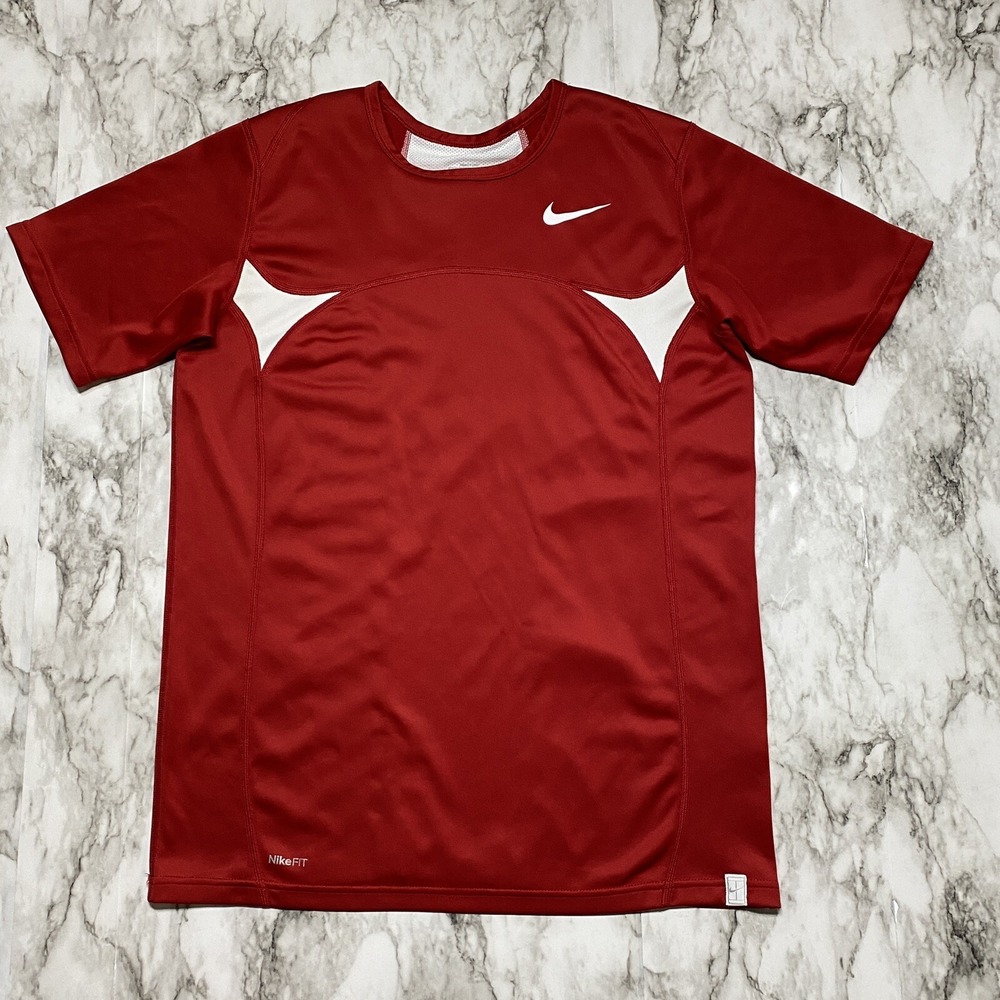 Nike Fit Dry Mens YOUTH T Shirt Size XL (18-20) Red White Training Short Sleeve